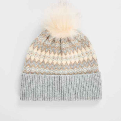 Fair Isle Faux Fur Pom Pom Beanie