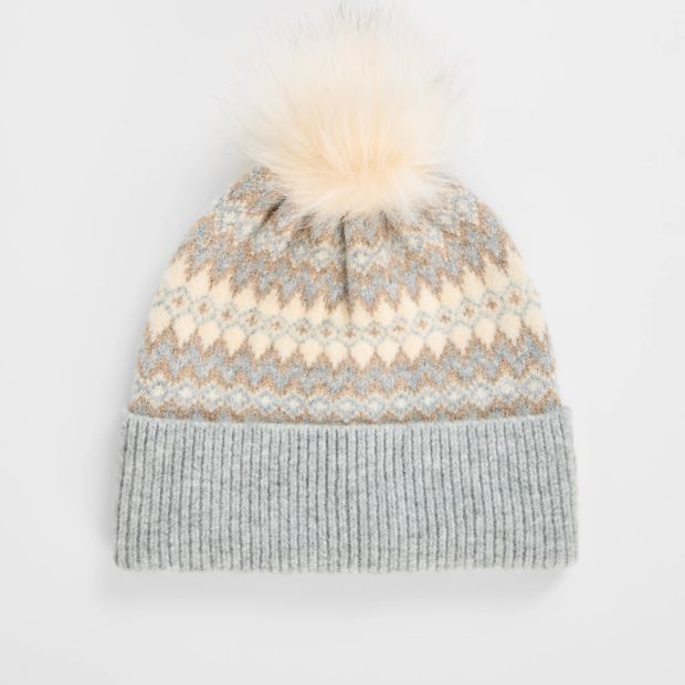 Fair Isle Faux Fur Pom Pom Beanie