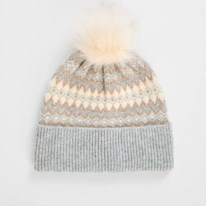 Fair Isle Faux Fur Pom Pom Beanie