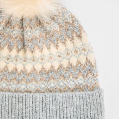 Fair Isle Faux Fur Pom Pom Beanie