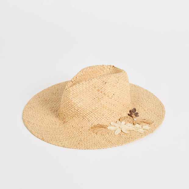 Raffia Embroidered Wide Brim Hat