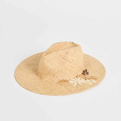 Raffia Embroidered Wide Brim Hat