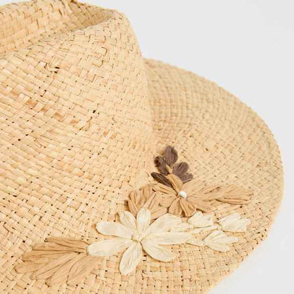 Raffia Embroidered Wide Brim Hat