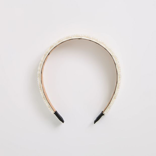Wide Beaded Faux Pearl Headband