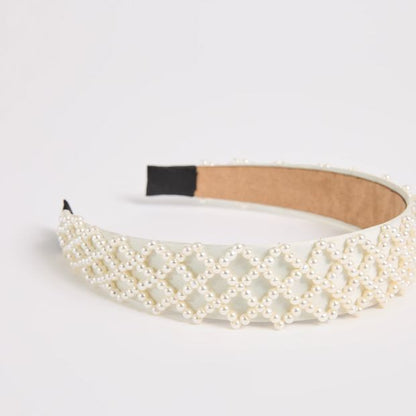 Wide Beaded Faux Pearl Headband