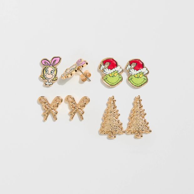 The Grinch 4 Pack Christmas Stud Earrings