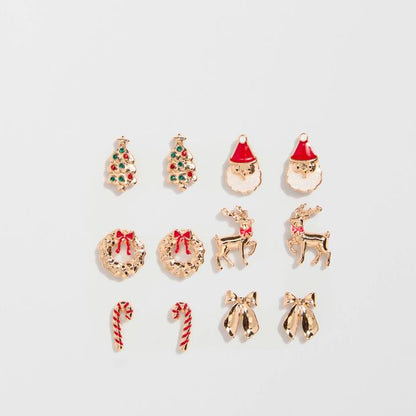 6 Pack Traditional Christmas Stud Earrings