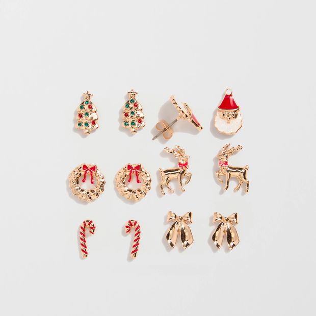 6 Pack Traditional Christmas Stud Earrings