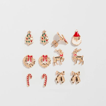 6 Pack Traditional Christmas Stud Earrings