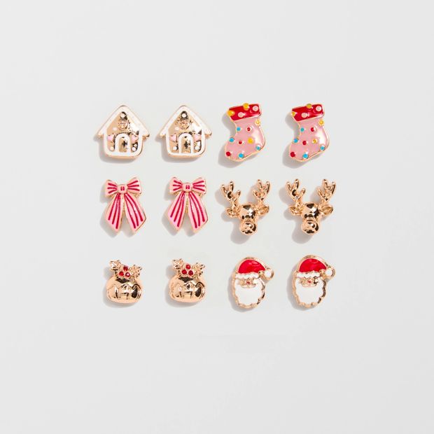 6 Pack Novelty Christmas Stud Earrings