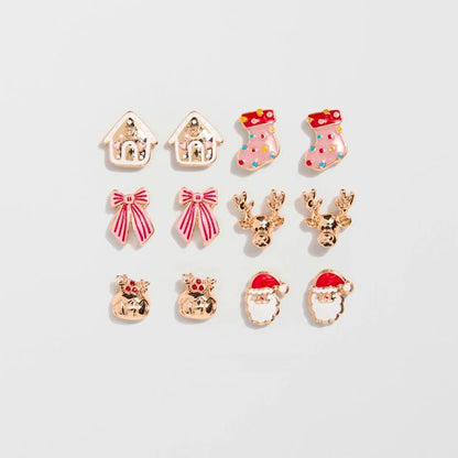 6 Pack Novelty Christmas Stud Earrings