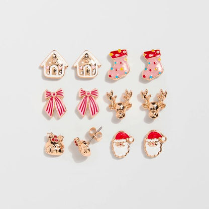 6 Pack Novelty Christmas Stud Earrings
