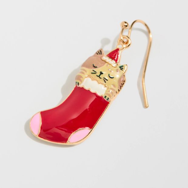 Christmas Cat In Stocking Drop Earrings