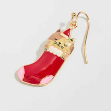 Christmas Cat In Stocking Drop Earrings