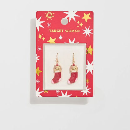 Christmas Cat In Stocking Drop Earrings