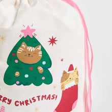 Cotton Meowerry Christmas Drawstring Bag