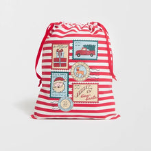 Cotton Christmas Stamps Drawstring Bag