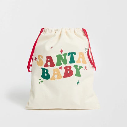 Cotton Santa Baby Drawstring Christmas Bag