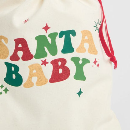 Cotton Santa Baby Drawstring Christmas Bag