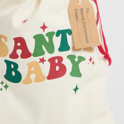 Cotton Santa Baby Drawstring Christmas Bag