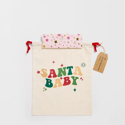 Cotton Santa Baby Drawstring Christmas Bag