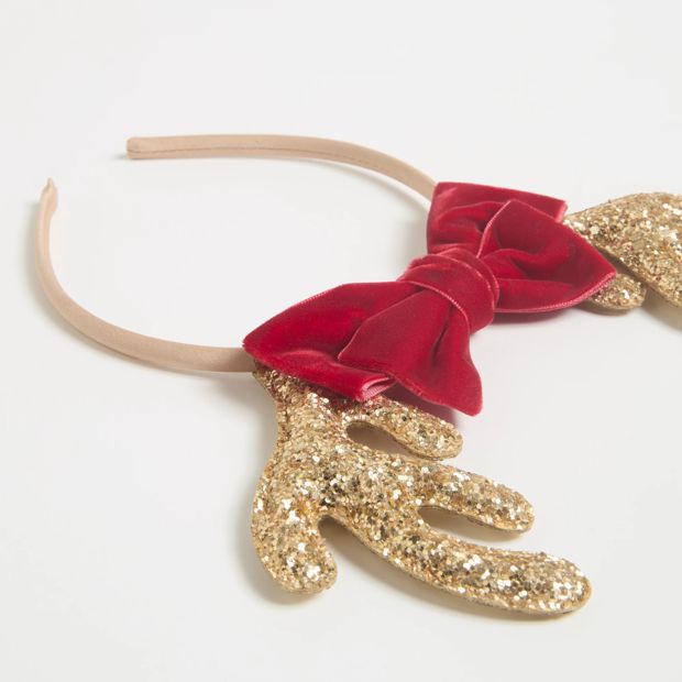 Velvet Bow Antlers Christmas Headband
