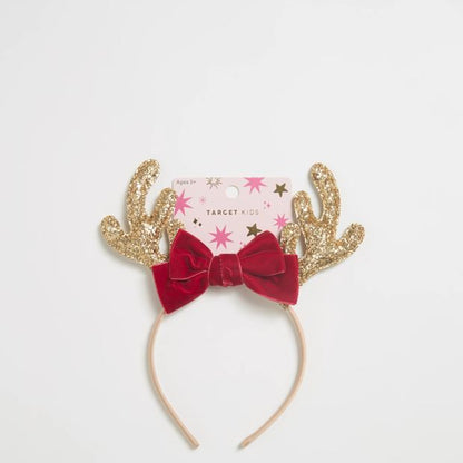 Velvet Bow Antlers Christmas Headband