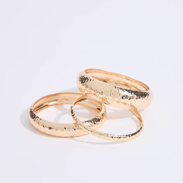 3 Pack Hammered Metal Bangle Set