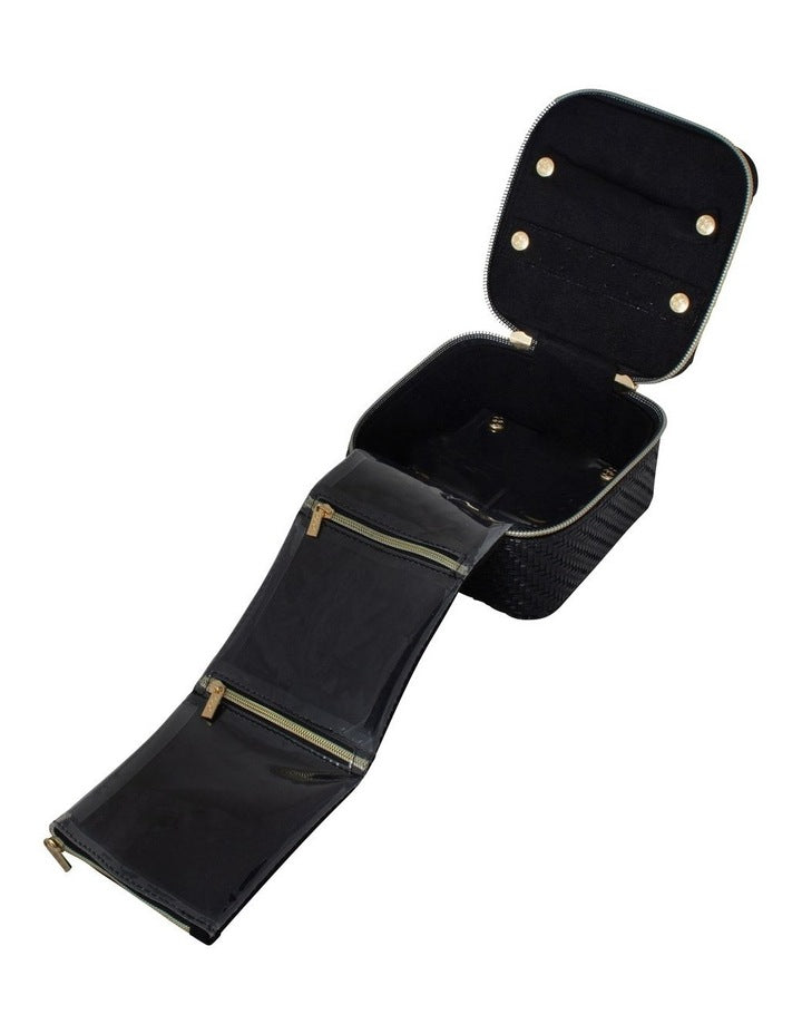 Herringbone Jewellery Cube Bag in Licorice
