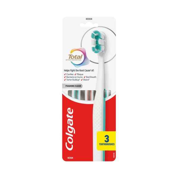 COLGATE TOTAL FOAMING CLEAN TOOTHBRUSH MEDIUM 3 PACK