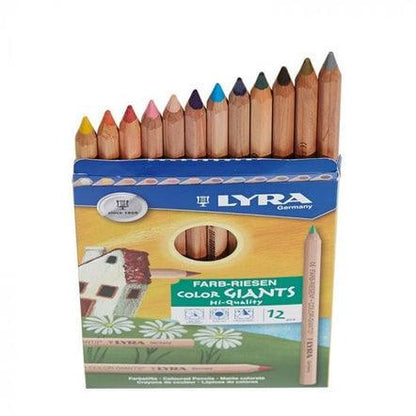 Lyra Colour Giant Pencils Unlacquered Standard Mix with Black & White 12 Colours stationary Art and craft for kids 3yrs+