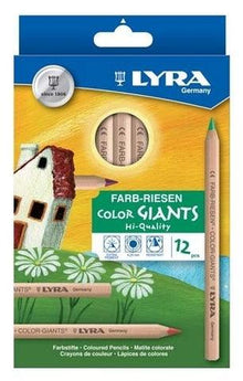 Lyra Colour Giant Pencils Unlacquered Standard Mix with Black & White 12 Colours stationary Art and craft for kids 3yrs+