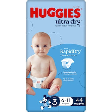 Huggies Ultra Dry Nappies Boys Size 3 (6-11kg) 44 pack