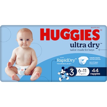 Huggies Ultra Dry Nappies Boys Size 3 (6-11kg) 44 pack