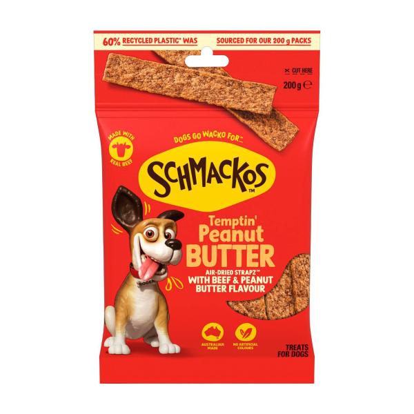 SCHMACKOS STRAPZ PEANUT BUTTER DOG TREATS 200G