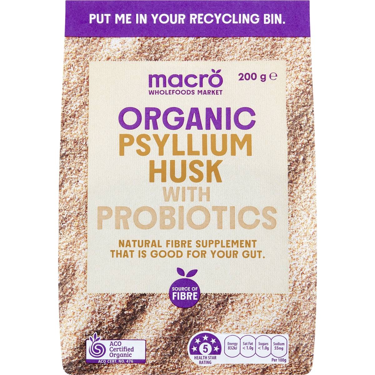 Macro Organic Psyllium Husk With Probiotics 200g