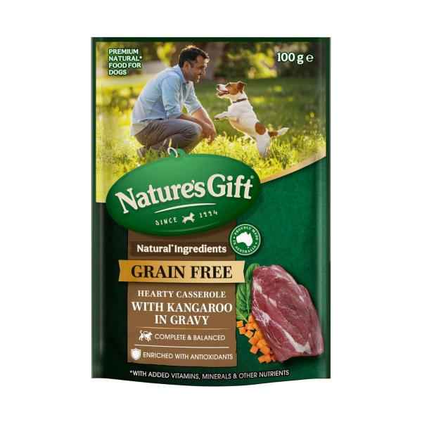NATURE'S GIFT GRAIN FREE HEARTY CASSEROLE WITH KANGAROO IN GRAVY DOG FOOD 100G