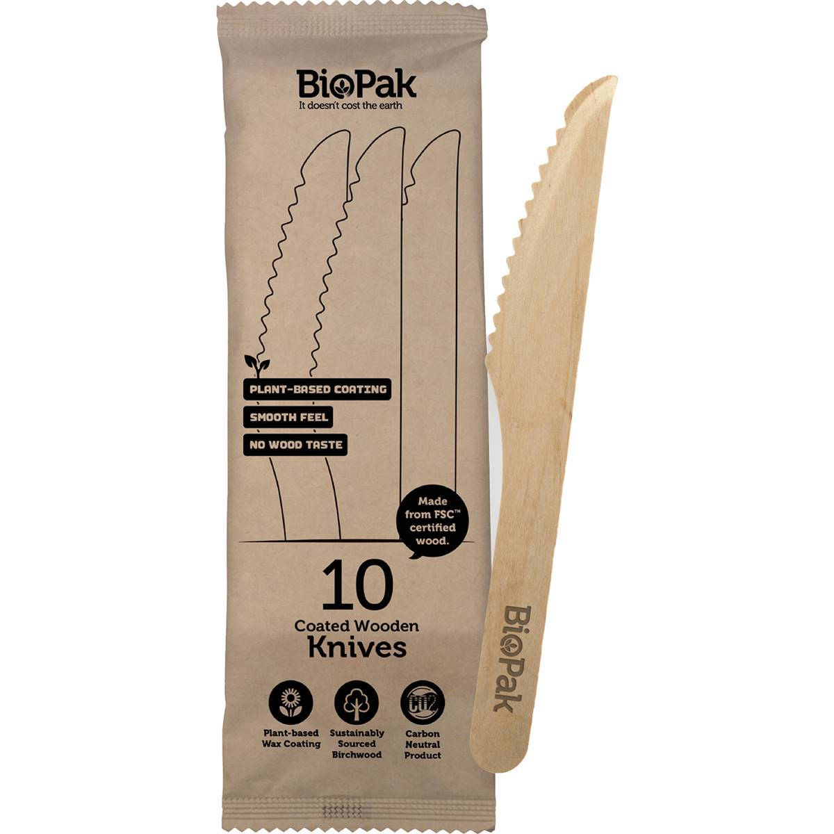 BioPak Wooden Knives 10 Pack