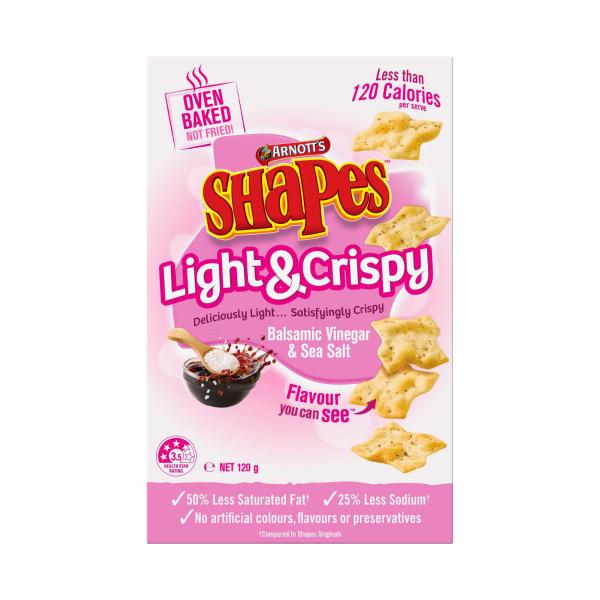 ARNOTT'S SHAPES LIGHT & CRISPY SALT & VINEGAR CRACKER BISCUITS 120G