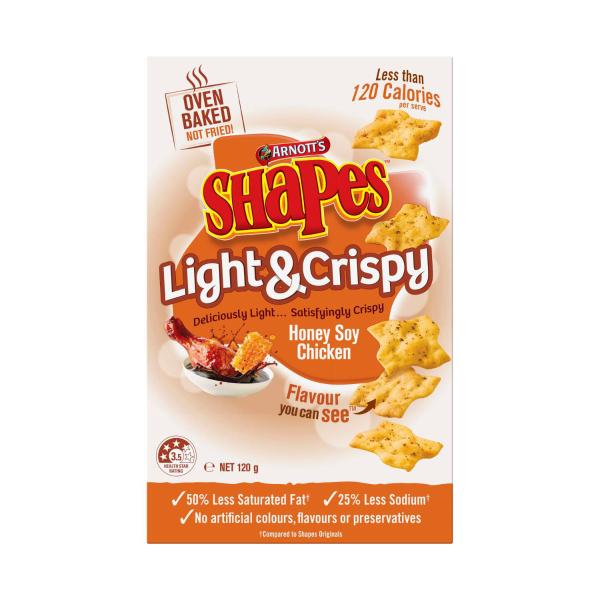 ARNOTT'S SHAPES LIGHT & CRISPY HONEY SOY CHICKEN CRACKER BISCUITS 120G