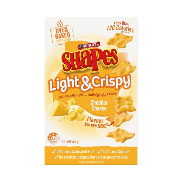 ARNOTT'S SHAPES LIGHT & CRISPY CHEDDAR CHEESE CRACKER BISCUITS 120G
