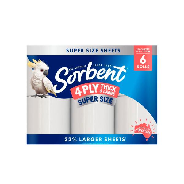 SORBENT 4-PLY SUPER SIZE TOILET PAPER 6 PACK
