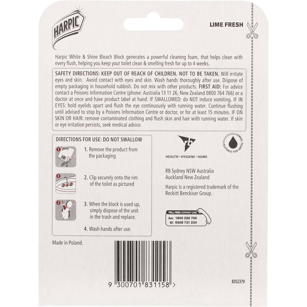 Harpic White & Shine Lime Bleach Toilet Cleaner Block each