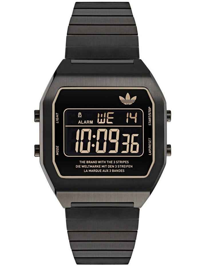 Digital Two Stainless Steel Watch in Black