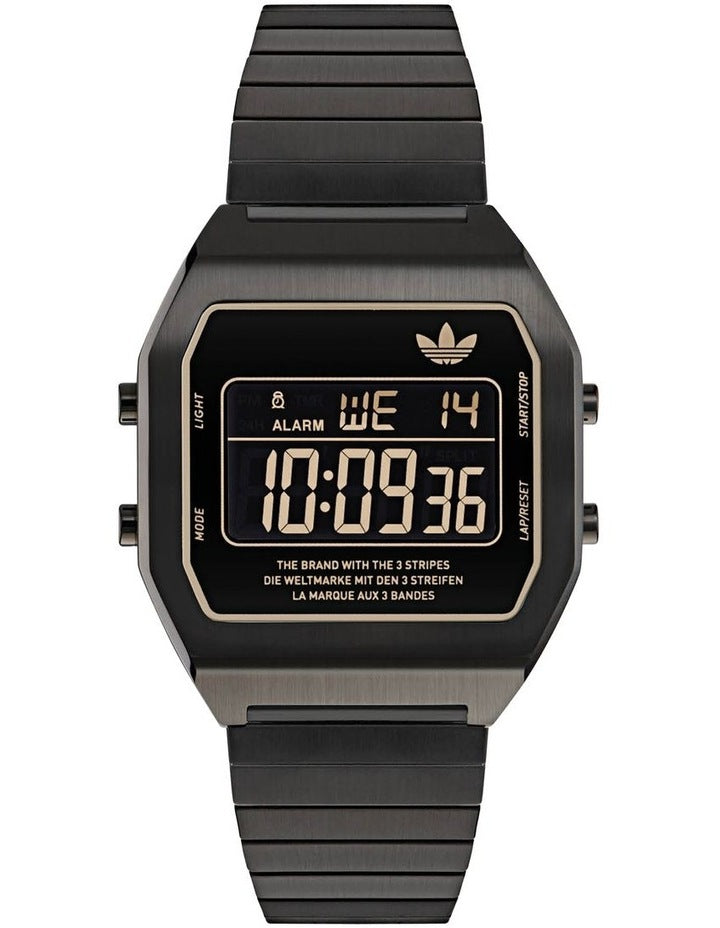 Digital Two Stainless Steel Watch in Black