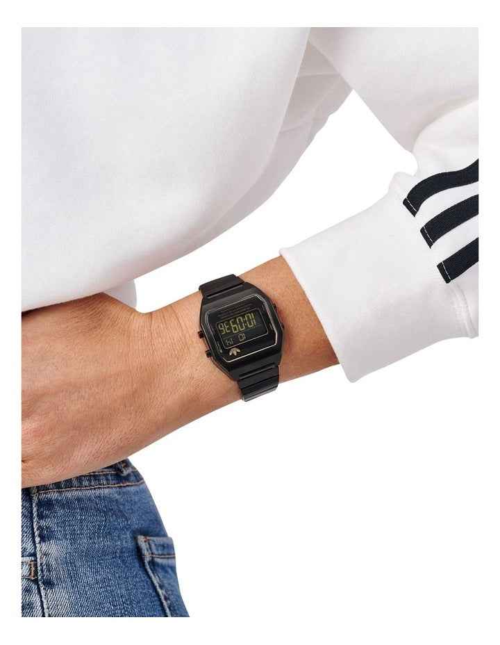 Digital Two Stainless Steel Watch in Black