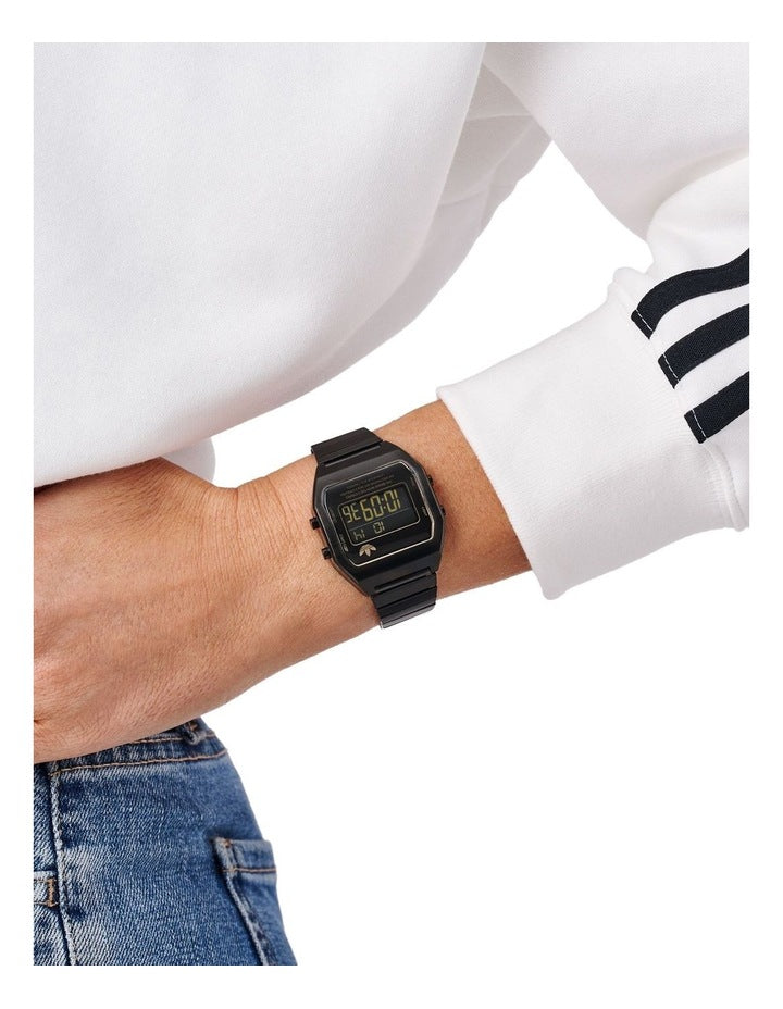 Digital Two Stainless Steel Watch in Black