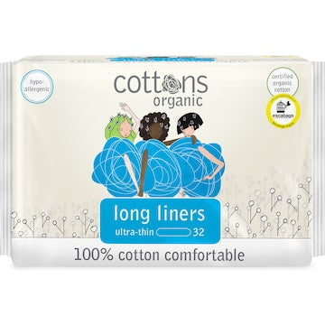 Cottons Organic Ultra Thin Long Panty Liners 32 pack