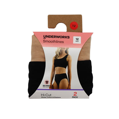 Underworks Womens Smoothlines Hi-Cut Size 12 Assorted 2 Pack