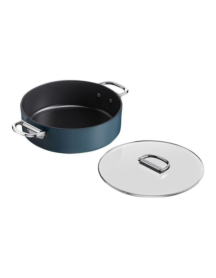 Space Non-stick Shallow Casserole and lid 28cm in Midnight Blue